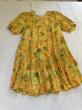 Yellow Floral Mini Dress with Short Puff Sleeves
